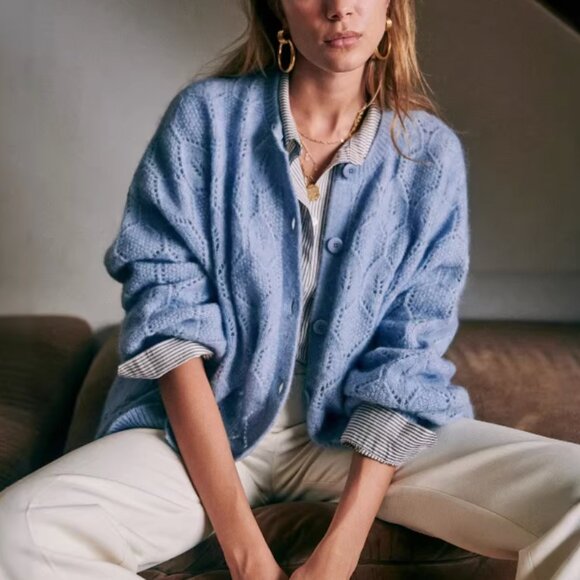 Sezane Sweaters - NWT Sezane Phoebe Jumper Cardigan - Blue Storm French Classic Knit Causal